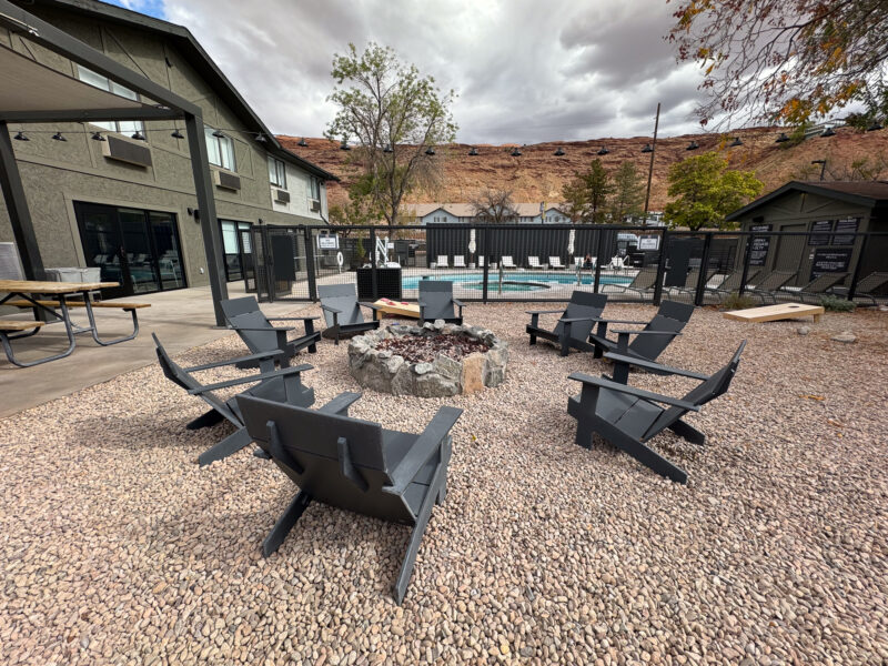 Field Station Moab exterior fire pit and pool